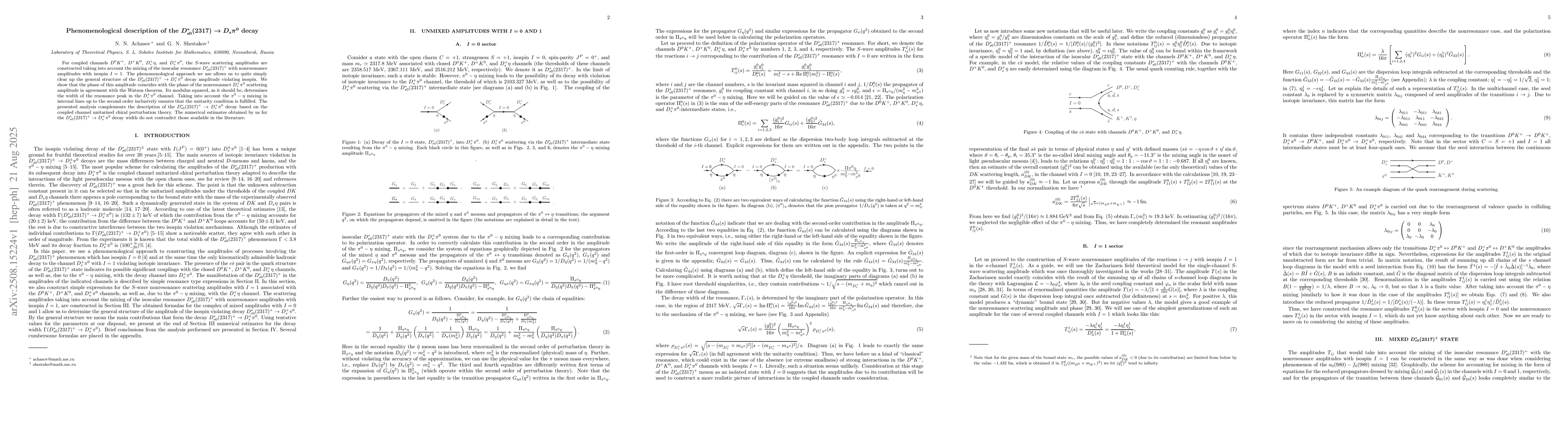 Thumbnail for Phenomenological description of the $D^*_{s0}(2317)\to D_sπ^0$ decay