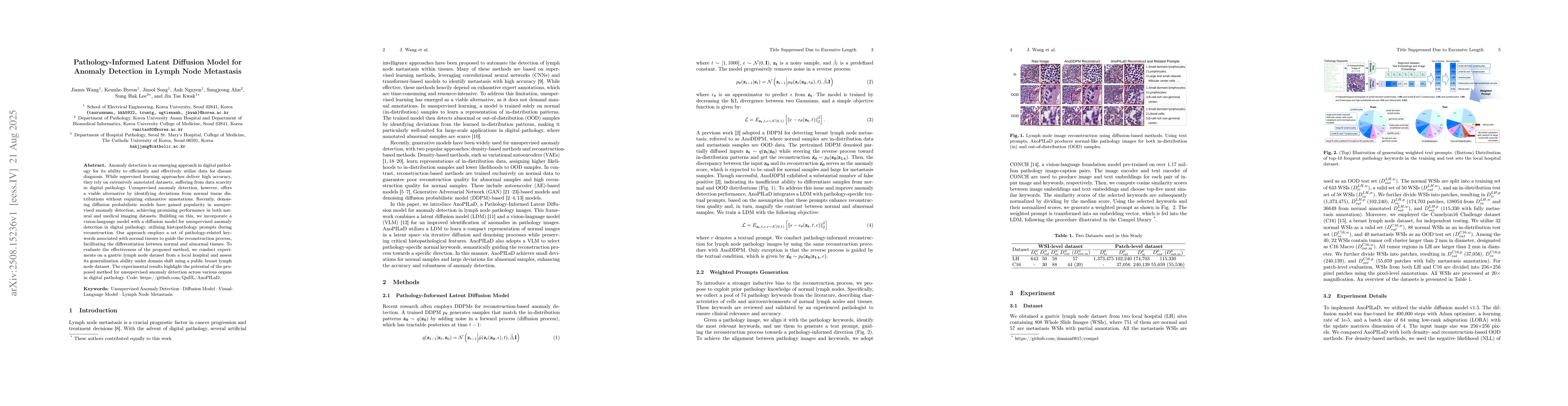 Thumbnail for Pathology-Informed Latent Diffusion Model for Anomaly Detection in Lymph
  Node Metastasis