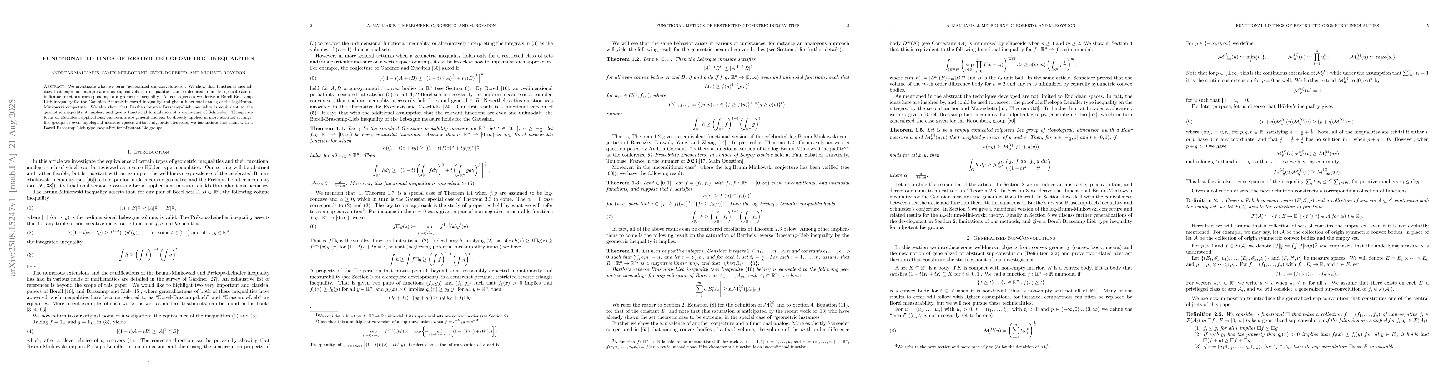 Thumbnail for Functional Liftings of Restricted Geometric Inequalities