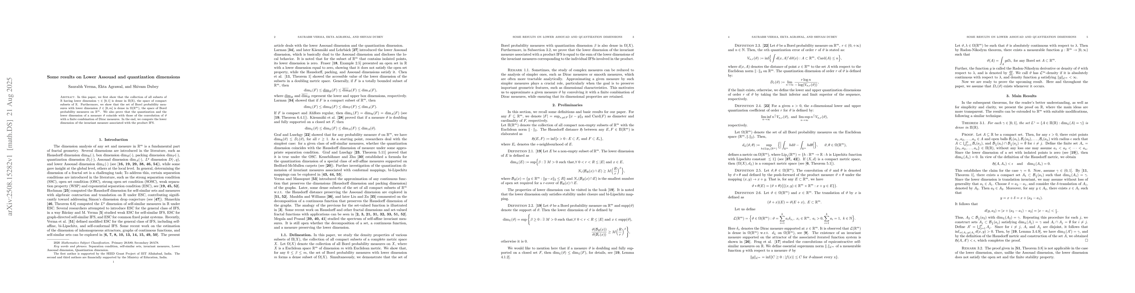 Thumbnail for Some results on Lower Assouad and quantization dimensions