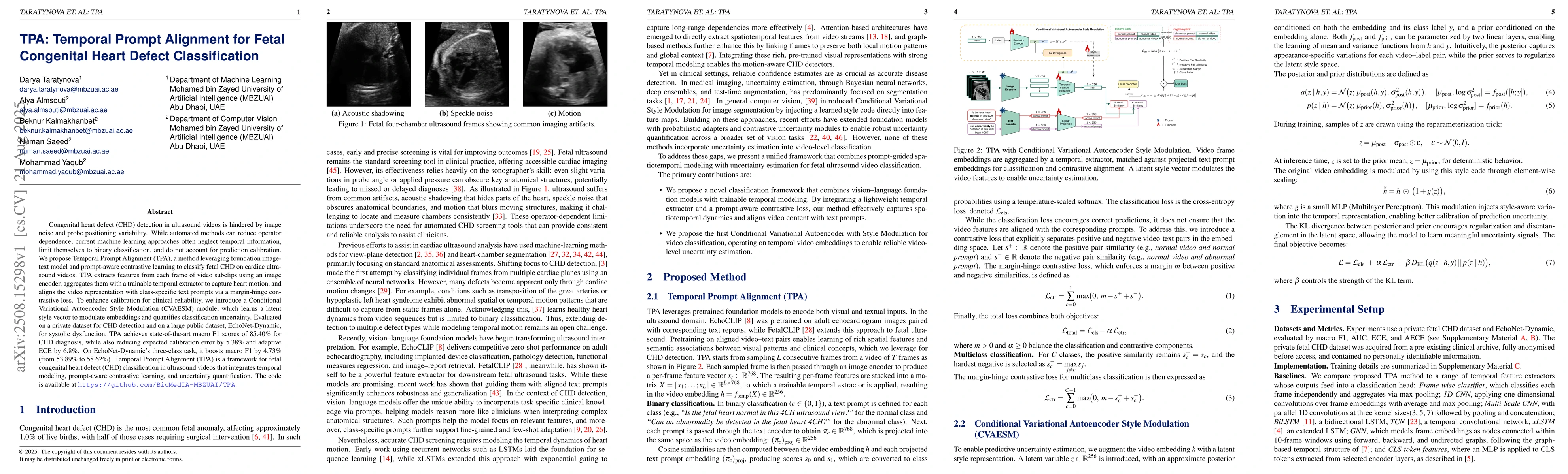 Thumbnail for TPA: Temporal Prompt Alignment for Fetal Congenital Heart Defect
  Classification