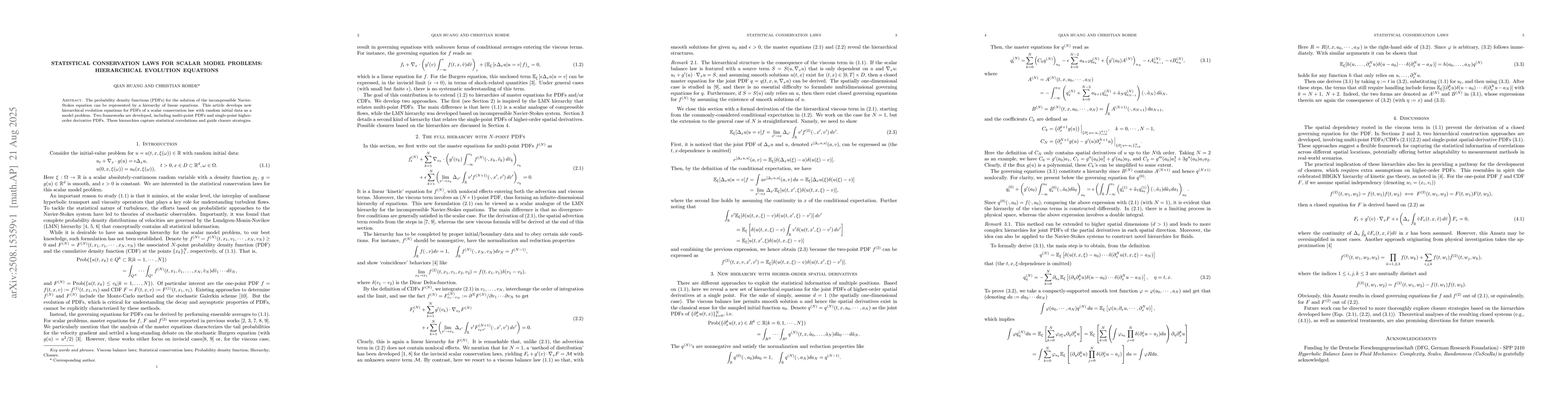 Thumbnail for Statistical conservation laws for scalar model problems: Hierarchical
  evolution equations