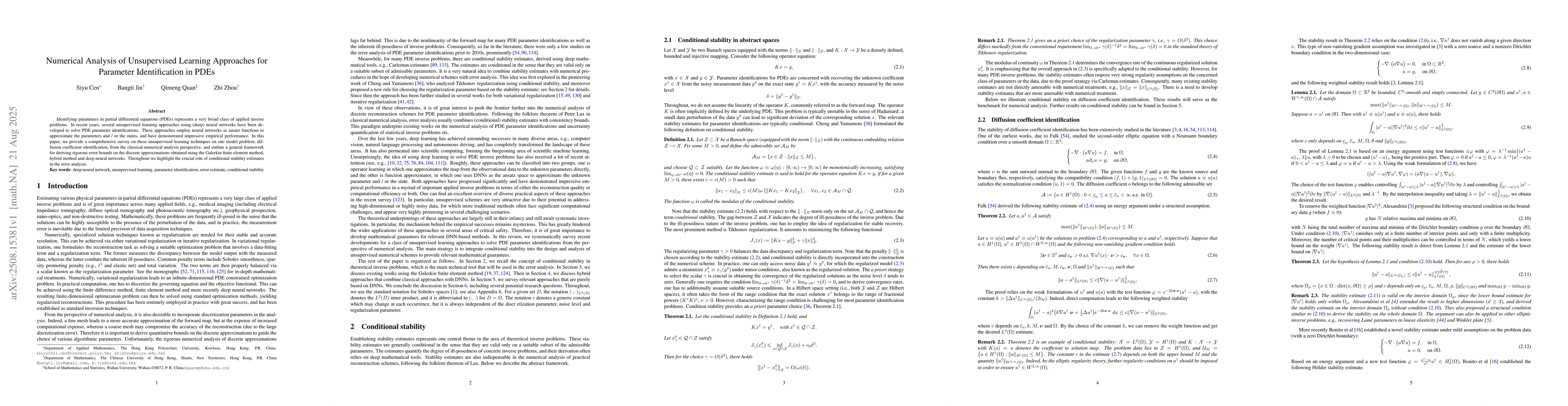 Thumbnail for Numerical Analysis of Unsupervised Learning Approaches for Parameter
  Identification in PDEs