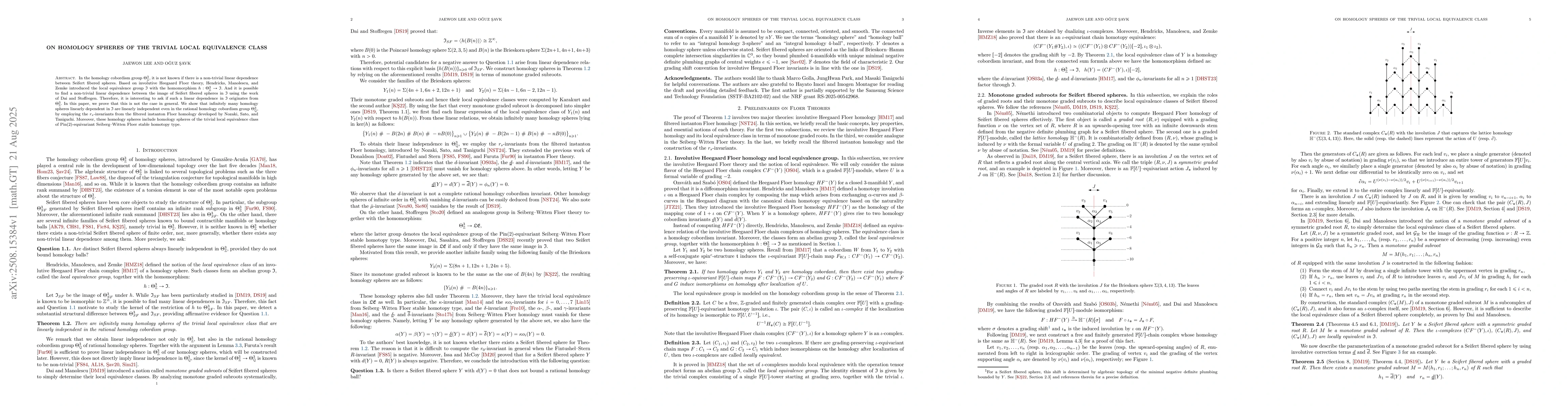 Thumbnail for On homology spheres of the trivial local equivalence class