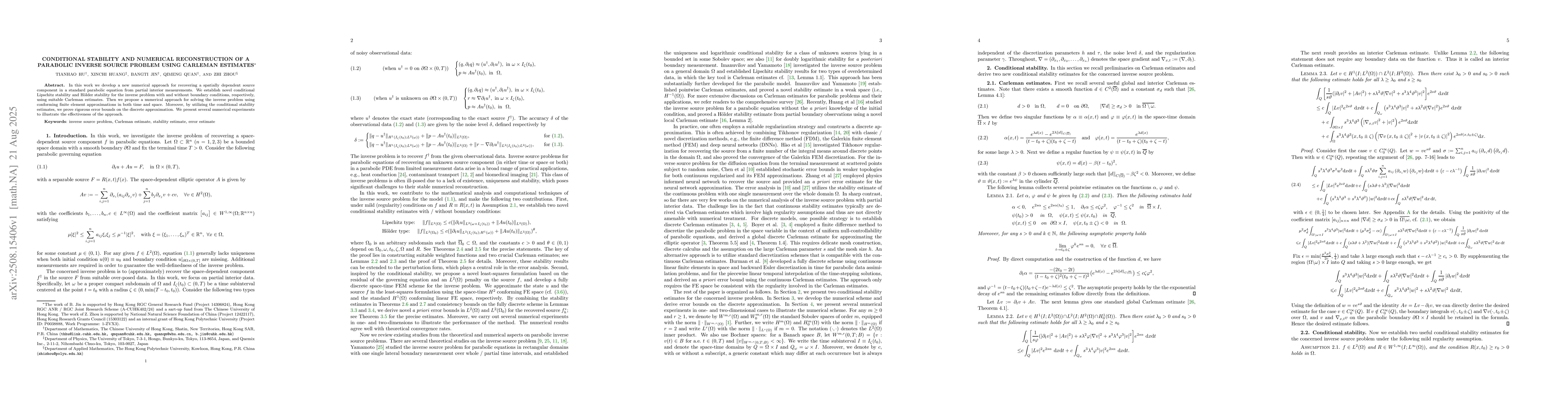 Thumbnail for Conditional Stability and Numerical Reconstruction of a Parabolic
  Inverse Source Problem Using Carleman Estimates