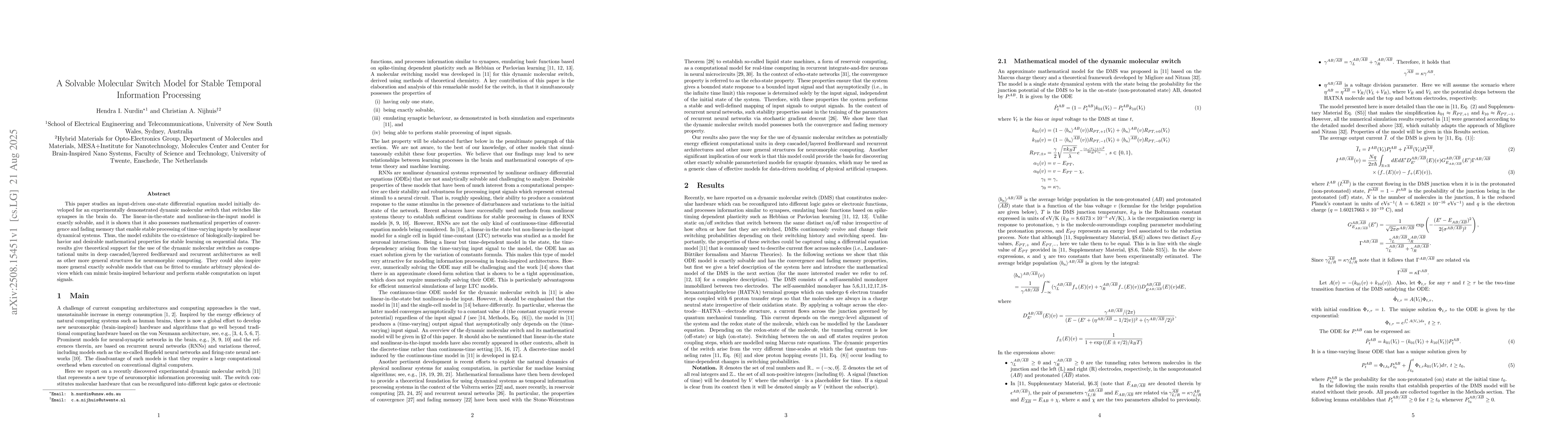 Thumbnail for A Solvable Molecular Switch Model for Stable Temporal Information
  Processing