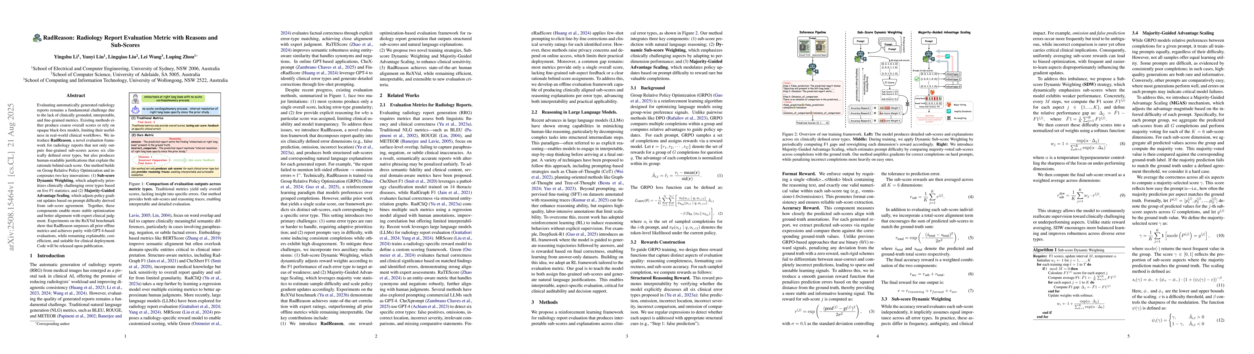Thumbnail for RadReason: Radiology Report Evaluation Metric with Reasons and
  Sub-Scores