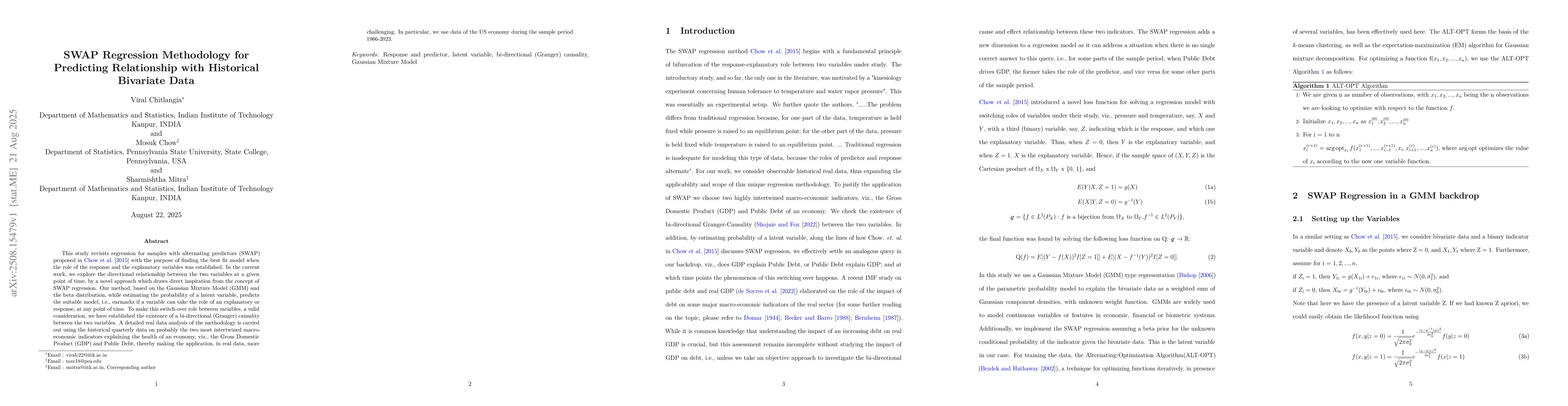 Thumbnail for Swap Regression Methodology for Predicting Relationship with Historical
  Bivariate Data