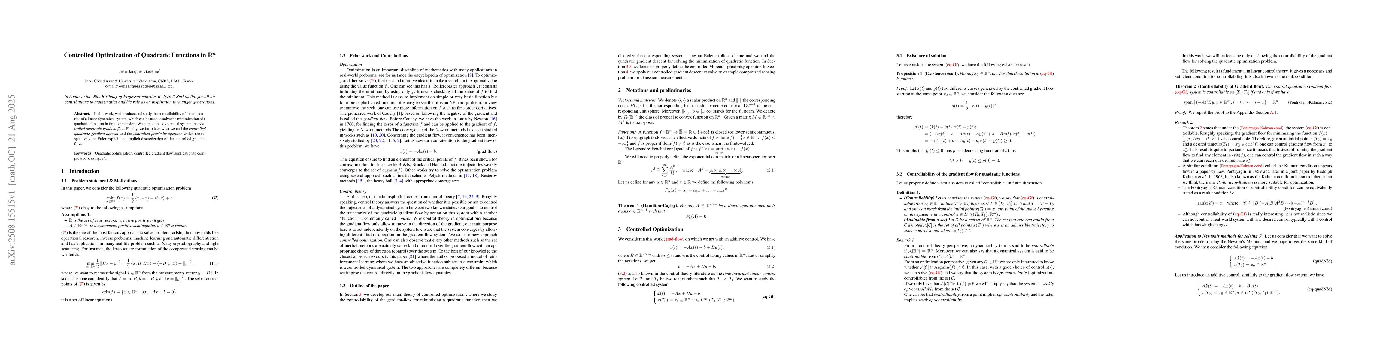 Thumbnail for Controlled Optimization of Quadratic Functions in $\mathbb{R}^n$