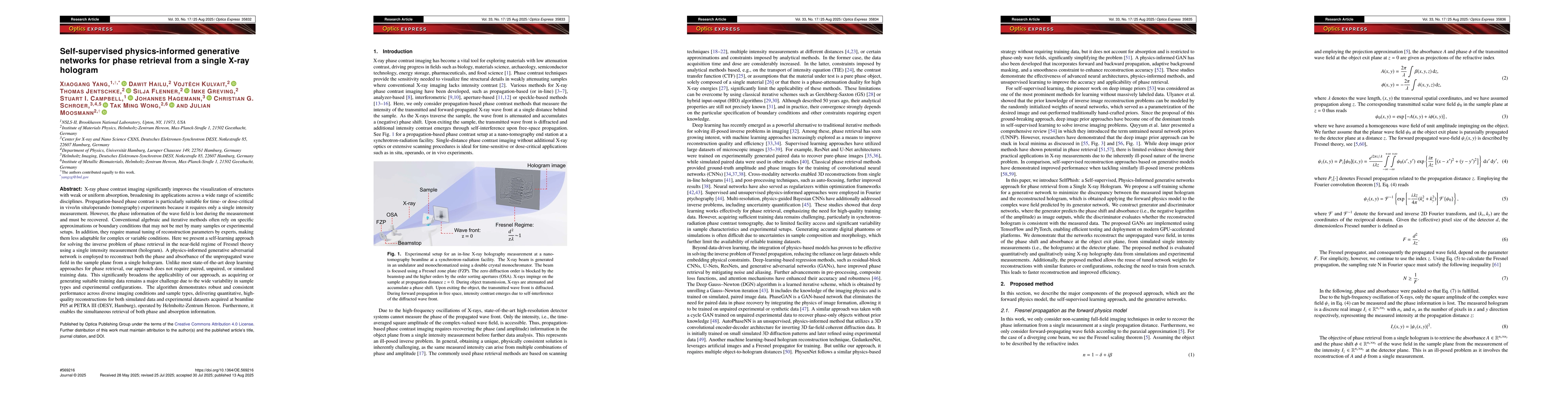 Thumbnail for Self-supervised physics-informed generative networks for phase retrieval
  from a single X-ray hologram