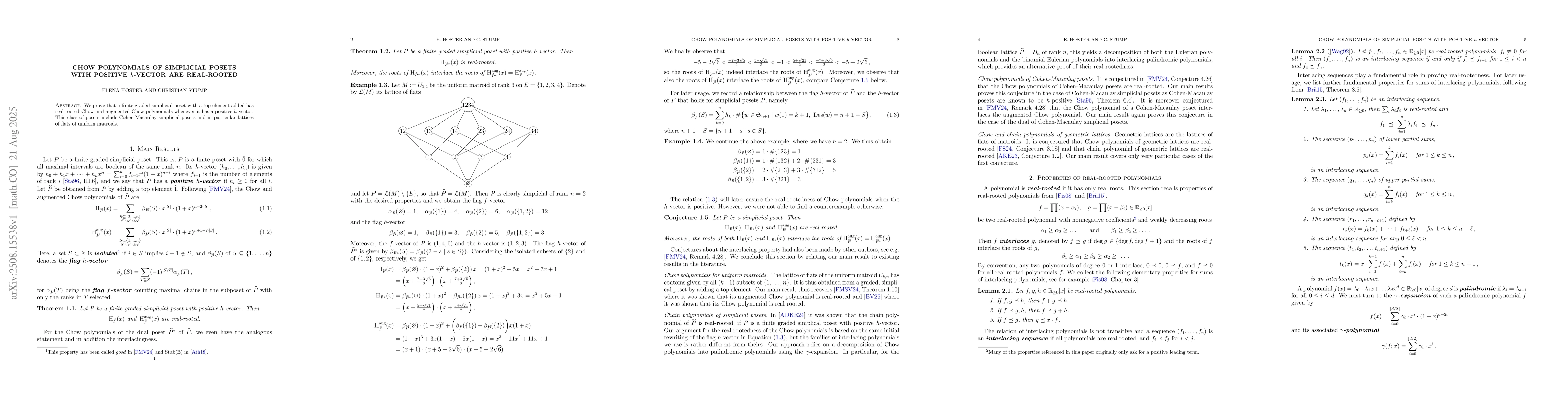 Thumbnail for Chow polynomials of simplicial posets with positive $h$-vector are
  real-rooted