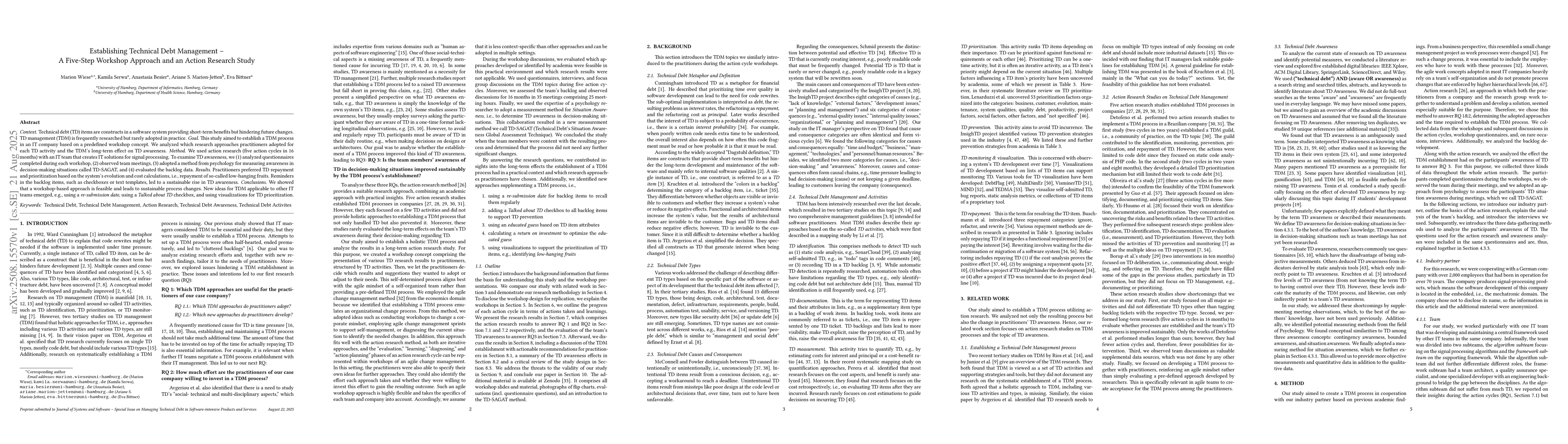 Thumbnail for Establishing Technical Debt Management -- A Five-Step Workshop Approach
  and an Action Research Study