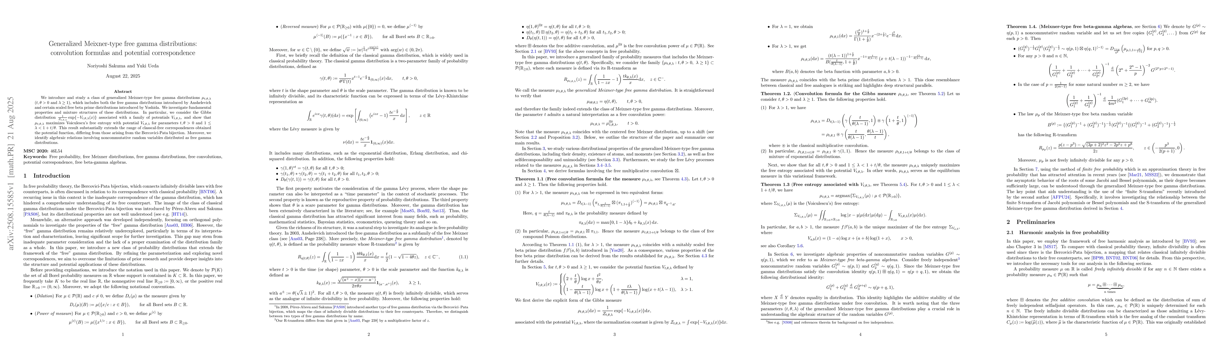 Thumbnail for Generalized Meixner-type free gamma distributions:convolution formulas
  and potential correspondence