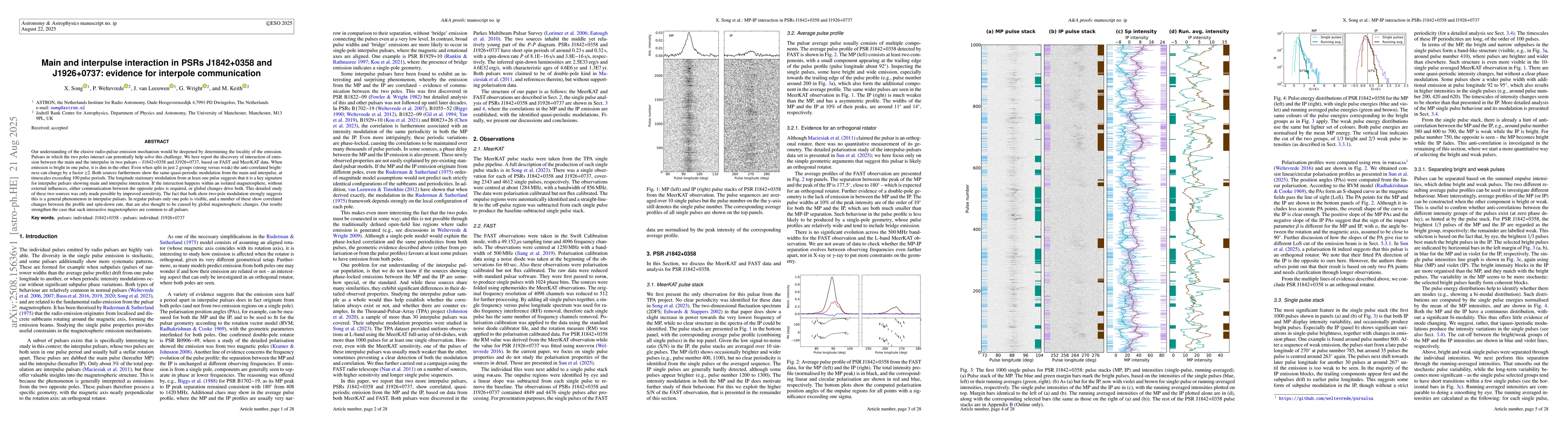 Thumbnail for Main and interpulse interaction in PSRs J1842+0358 and J1926+0737:
  evidence for interpole communication