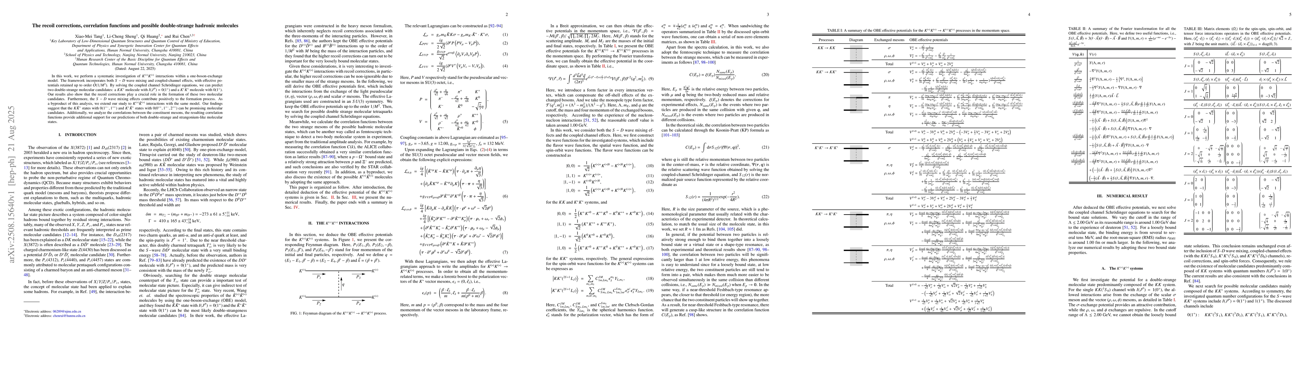 Thumbnail for The recoil corrections, correlation functions and possible
  double-strange hadronic molecules