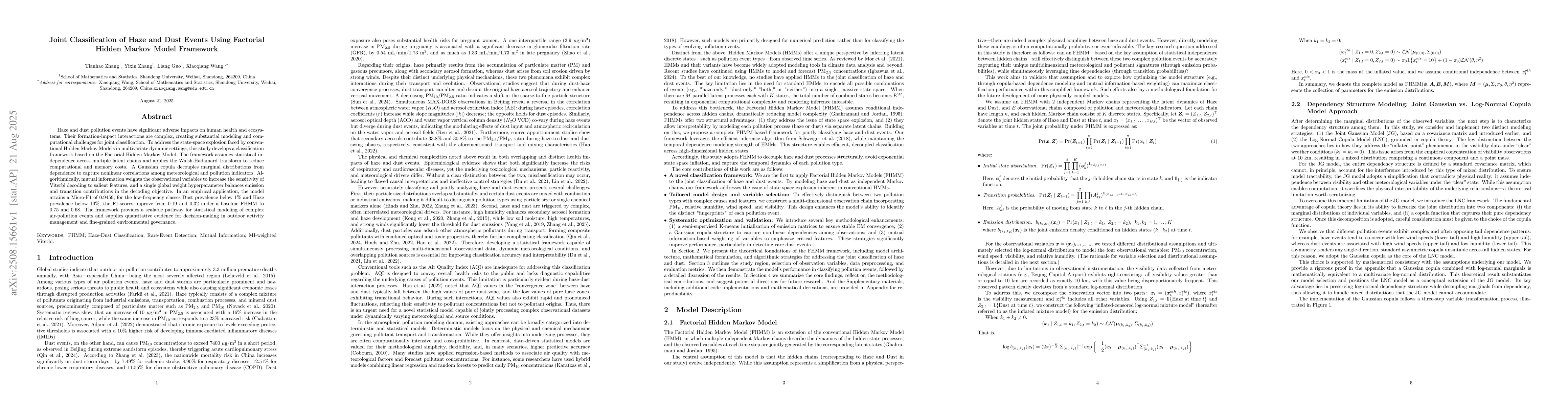 Thumbnail for Joint Classification of Haze and Dust Events Using Factorial Hidden
  Markov Model Framework