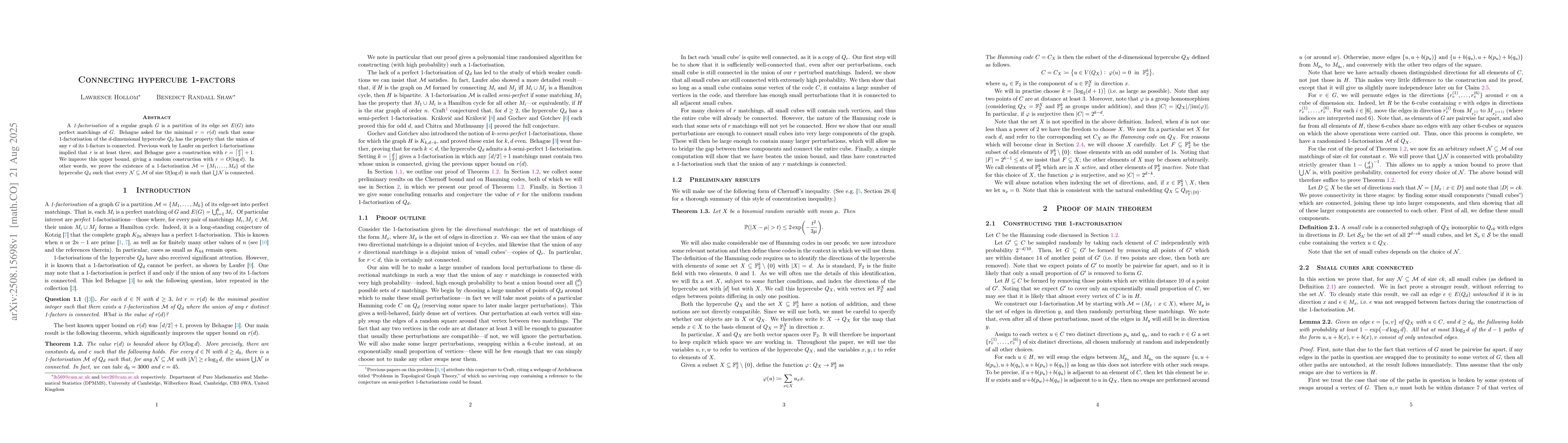 Thumbnail for Connecting hypercube 1-factors