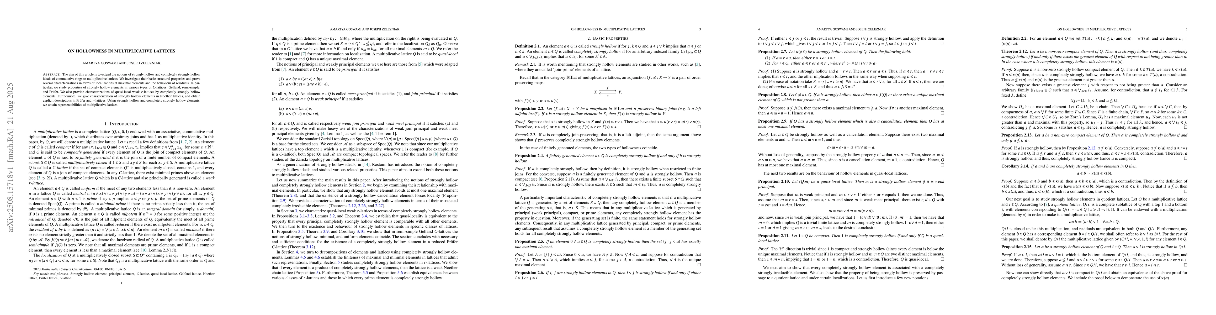 Thumbnail for On hollowness in multiplicative lattices