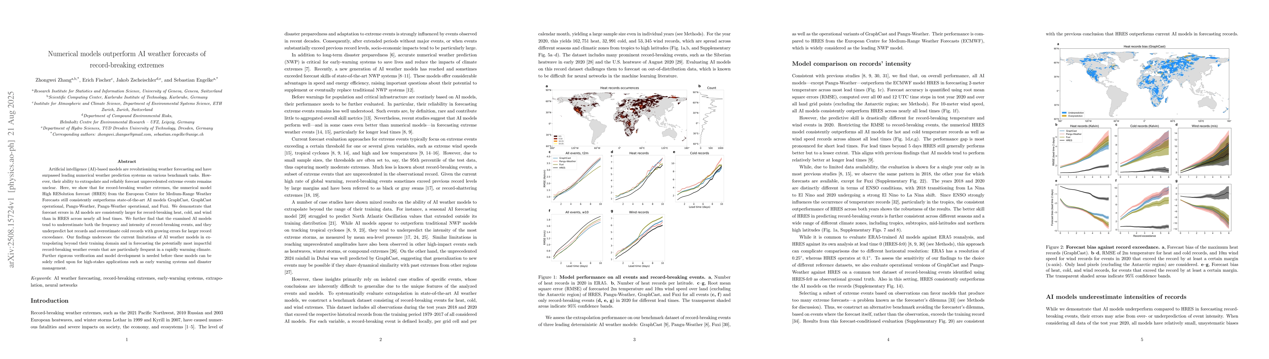 Thumbnail for Numerical models outperform AI weather forecasts of record-breaking
  extremes