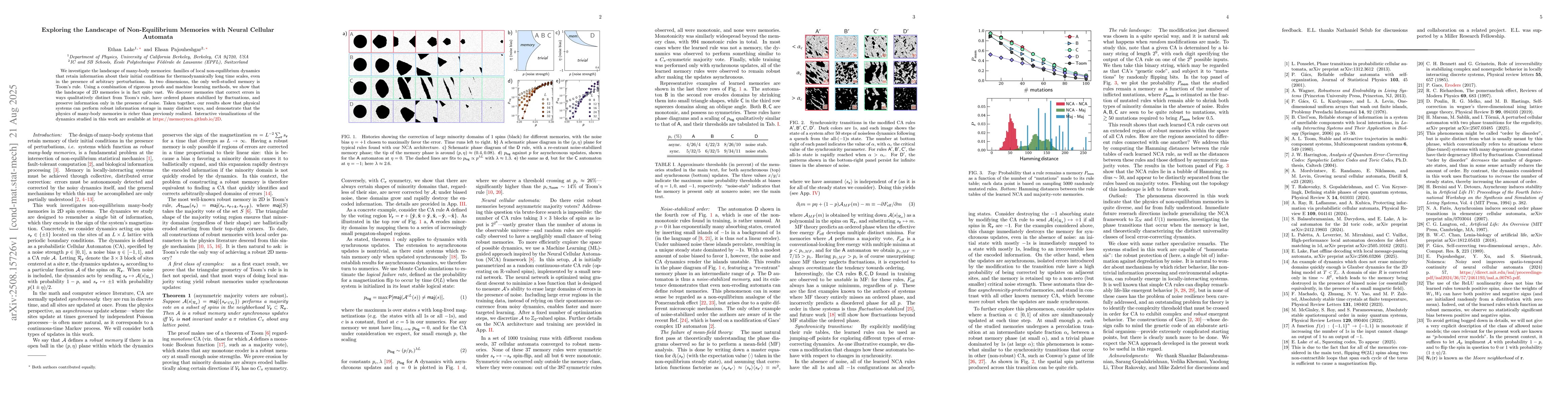 Thumbnail for Exploring the Landscape of Non-Equilibrium Memories with Neural Cellular
  Automata