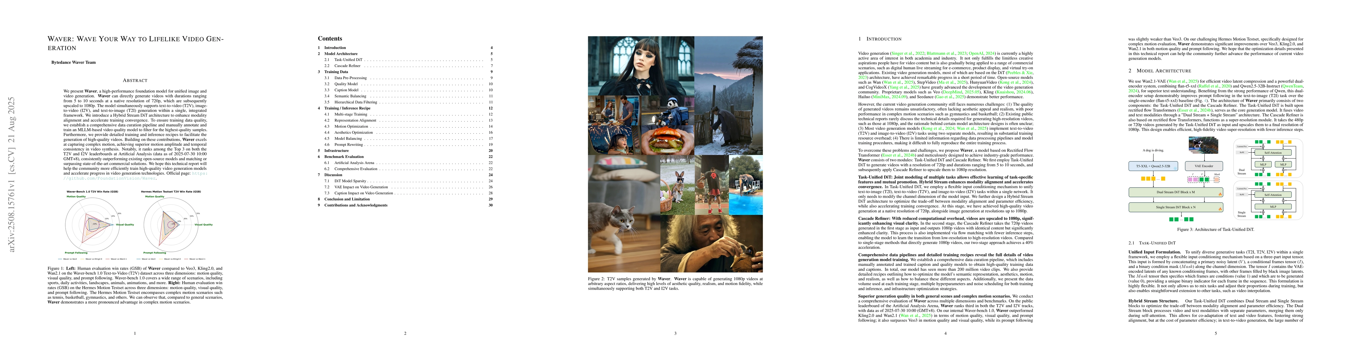 Thumbnail for Waver: Wave Your Way to Lifelike Video Generation