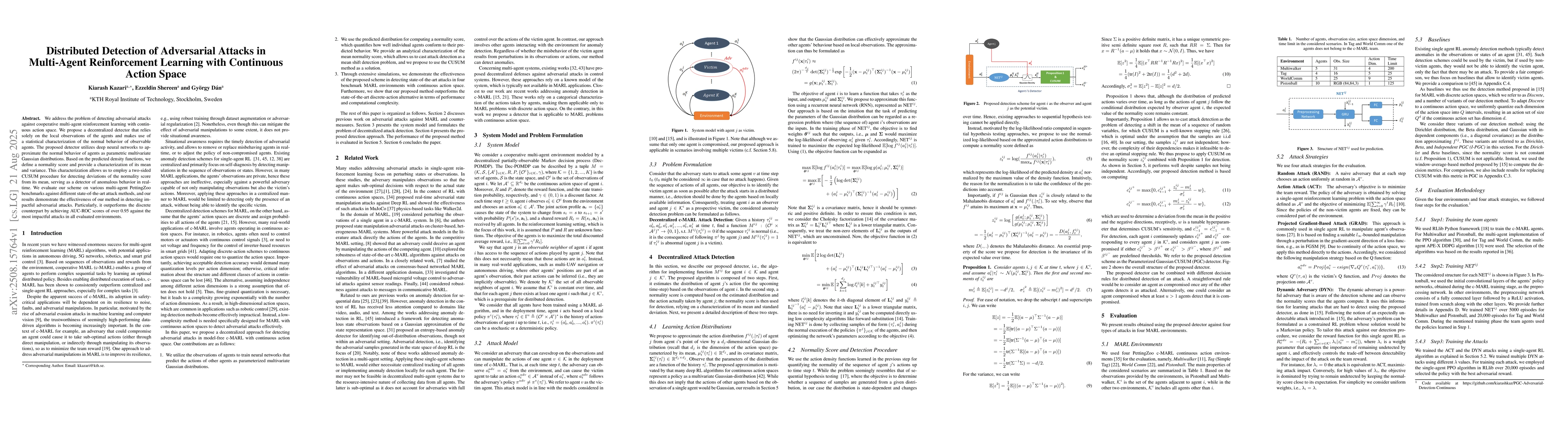 Thumbnail for Distributed Detection of Adversarial Attacks in Multi-Agent
  Reinforcement Learning with Continuous Action Space