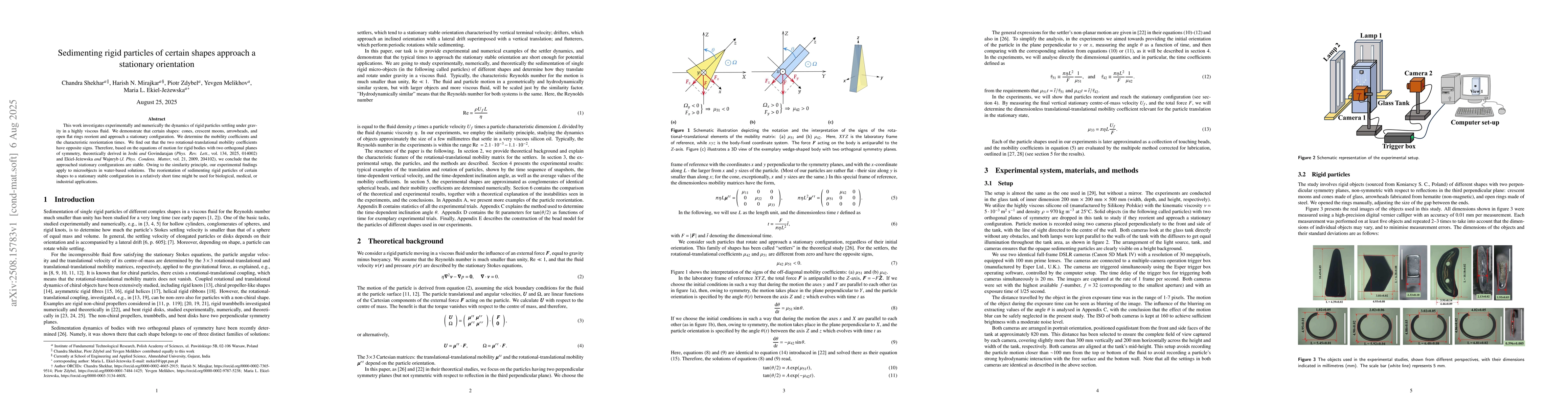 Thumbnail for Sedimenting rigid particles of certain shapes approach a stationary
  orientation