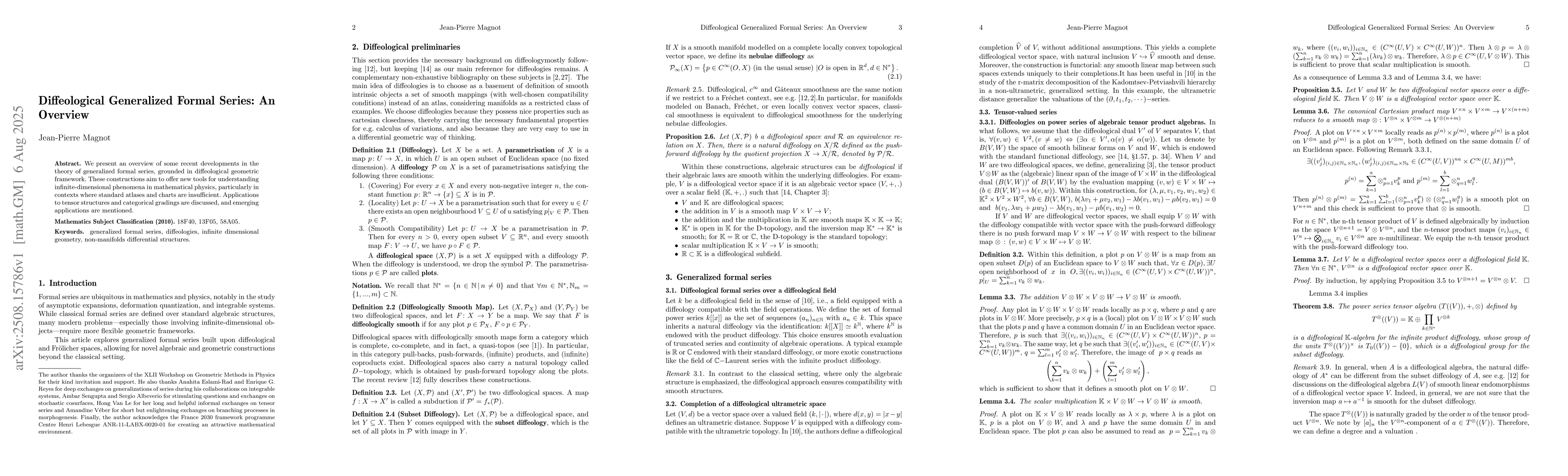 Thumbnail for Diffeological Generalized Formal Series: An Overview