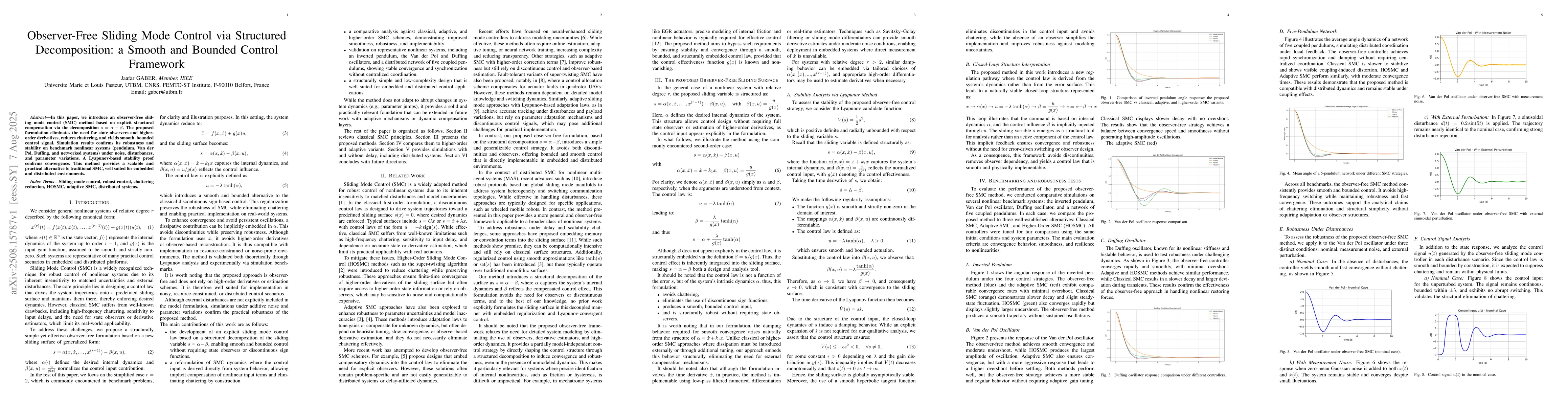 Thumbnail for Observer-Free Sliding Mode Control via Structured Decomposition: a
  Smooth and Bounded Control Framework