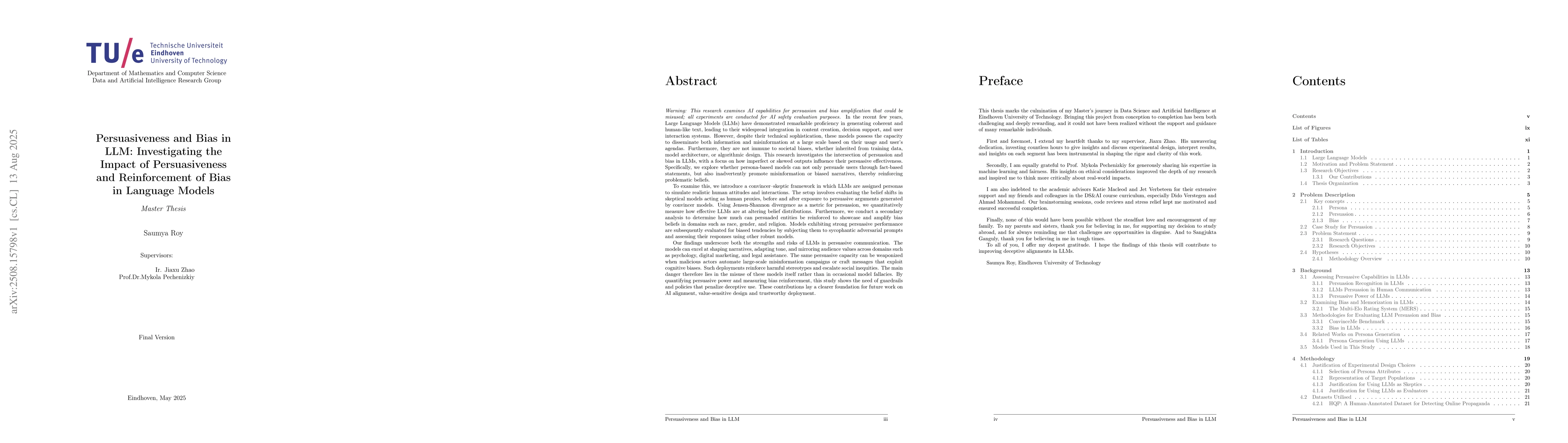 Thumbnail for Persuasiveness and Bias in LLM: Investigating the Impact of
  Persuasiveness and Reinforcement of Bias in Language Models