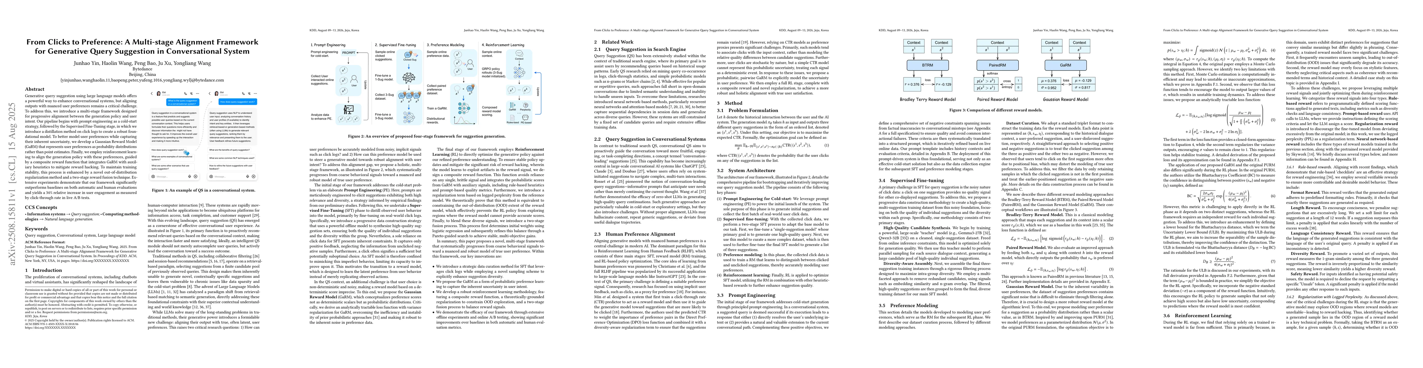 Thumbnail for From Clicks to Preference: A Multi-stage Alignment Framework for
  Generative Query Suggestion in Conversational System