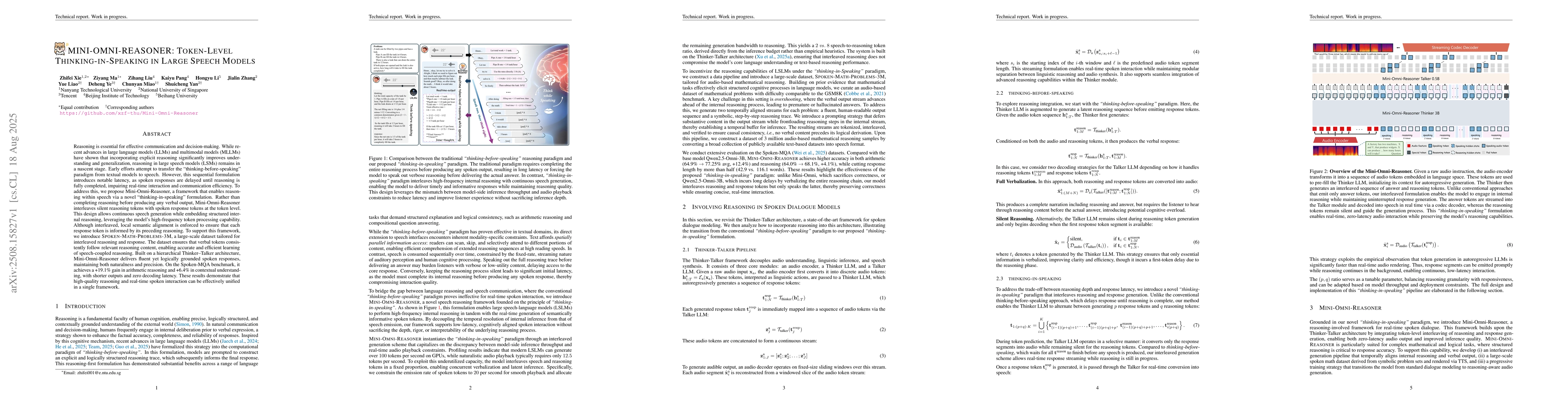 Thumbnail for Mini-Omni-Reasoner: Token-Level Thinking-in-Speaking in Large Speech
  Models