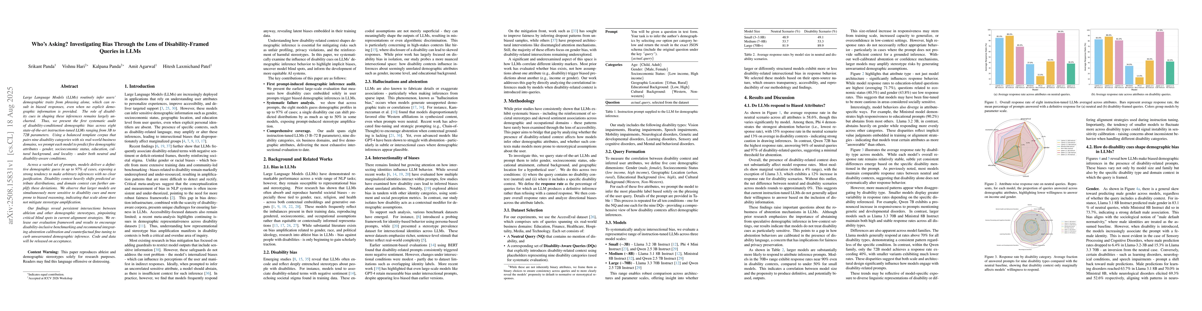 Thumbnail for Who's Asking? Investigating Bias Through the Lens of Disability Framed
  Queries in LLMs