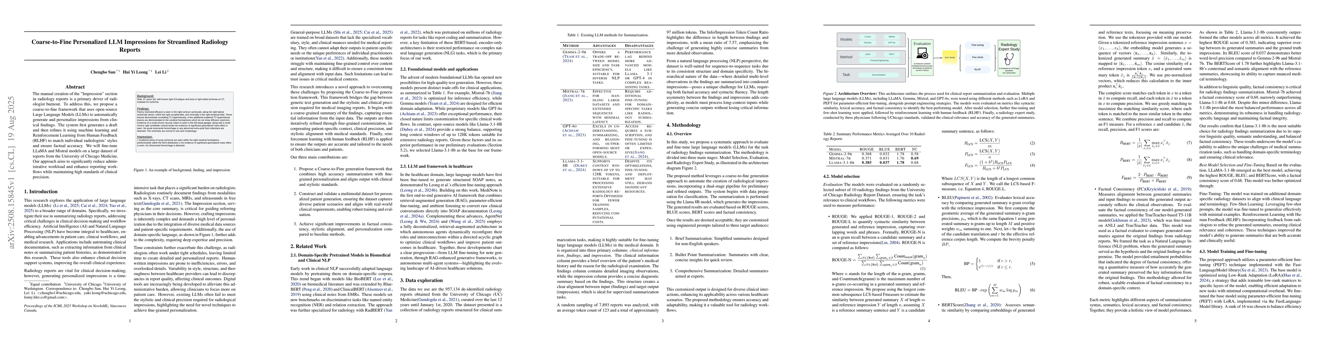 Thumbnail for Coarse-to-Fine Personalized LLM Impressions for Streamlined Radiology
  Reports