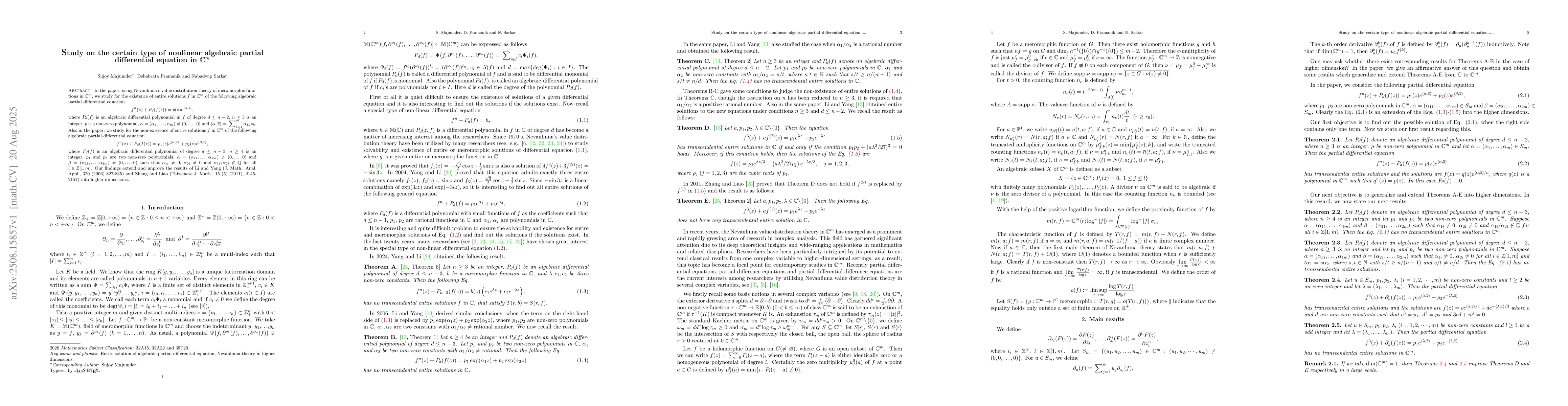 Thumbnail for Study on the certain type of nonlinear algebraic partial differential
  equation in $\mathbb{C}^m$