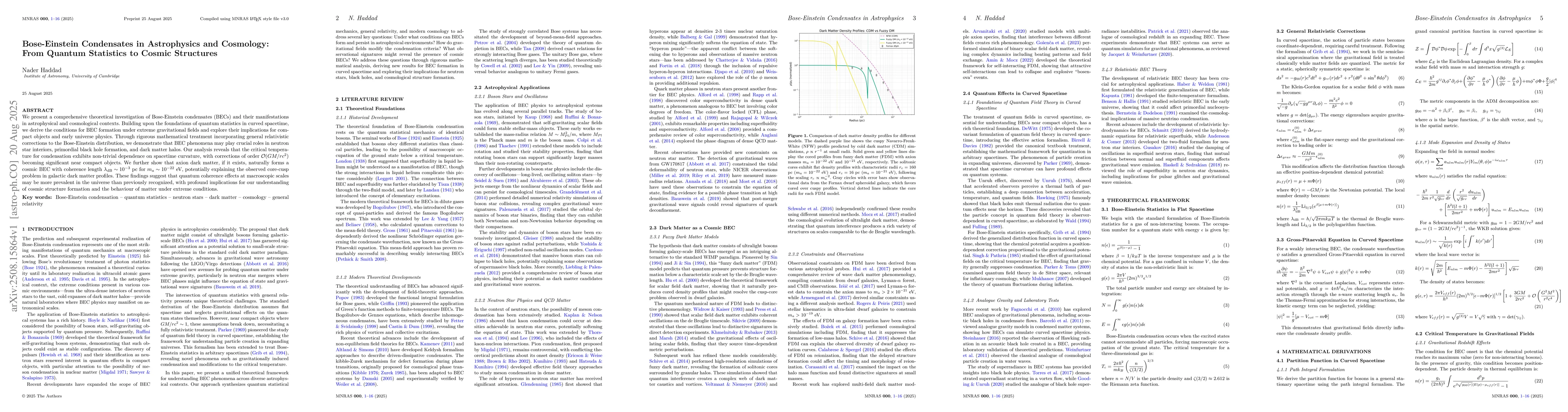 Thumbnail for Bose-Einstein Condensates in Astrophysics and Cosmology: From Quantum
  Statistics to Cosmic Structures