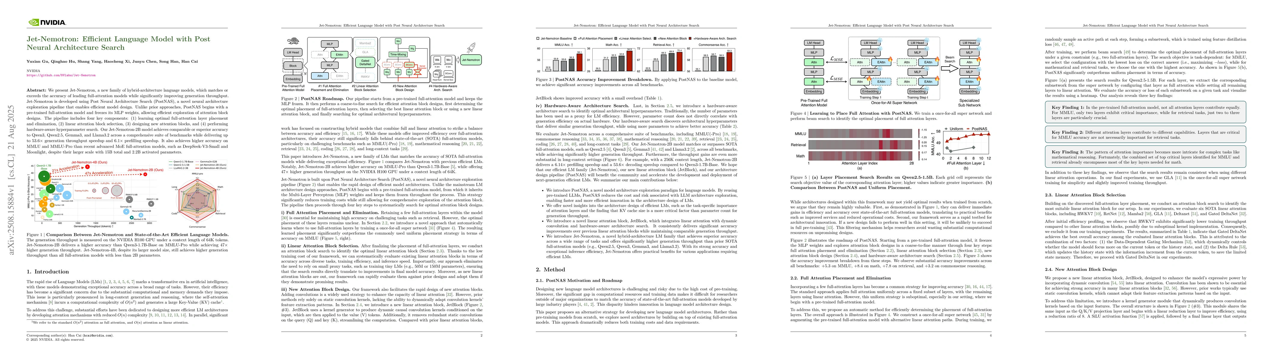 Thumbnail for Jet-Nemotron: Efficient Language Model with Post Neural Architecture
  Search