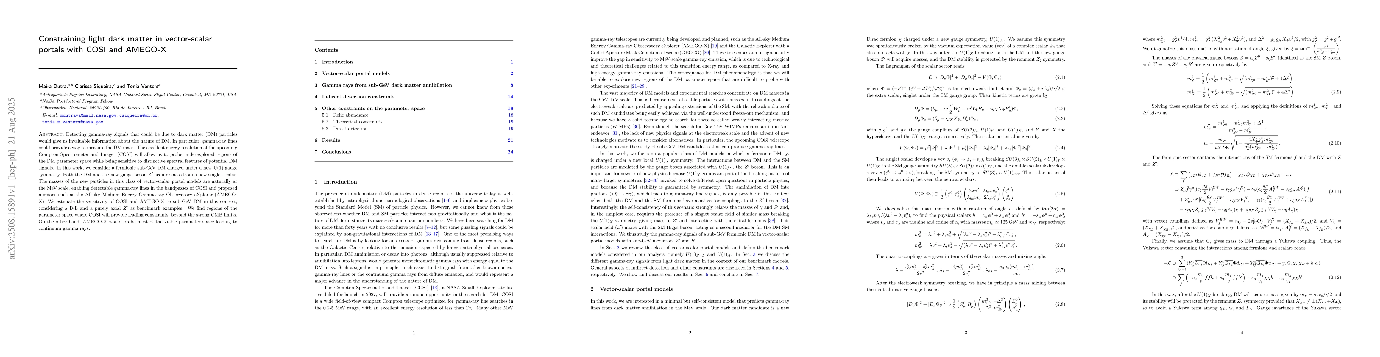 Thumbnail for Constraining light dark matter in vector-scalar portals with COSI and
  AMEGO-X