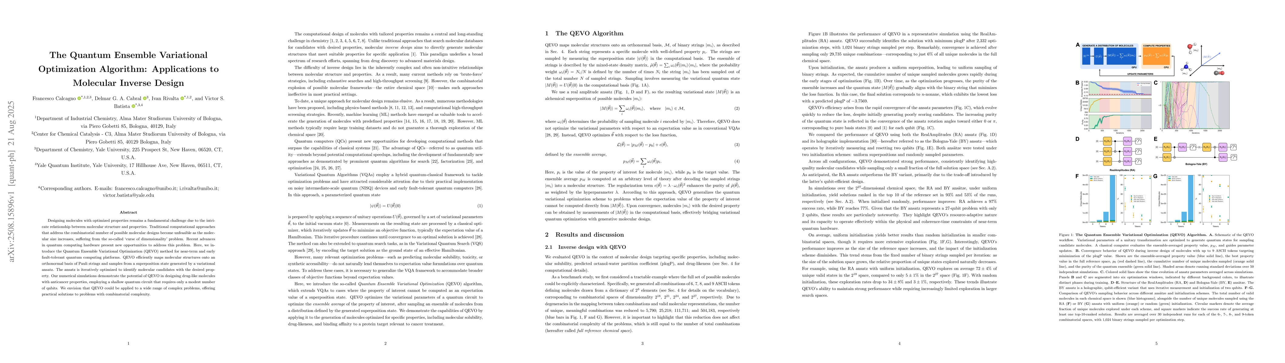 Thumbnail for The Quantum Ensemble Variational Optimization Algorithm: Applications to
  Molecular Inverse Design