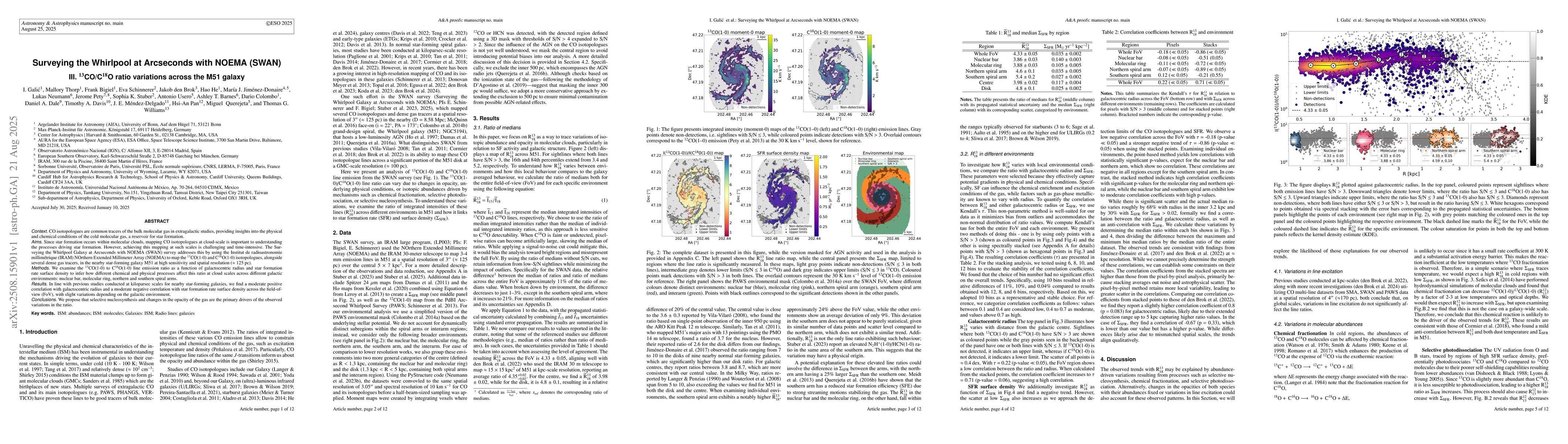 Thumbnail for Surveying the Whirlpool at Arcseconds with NOEMA (SWAN): III.
  $^{13}$CO/C$^{18}$O ratio variations across the M51 galaxy