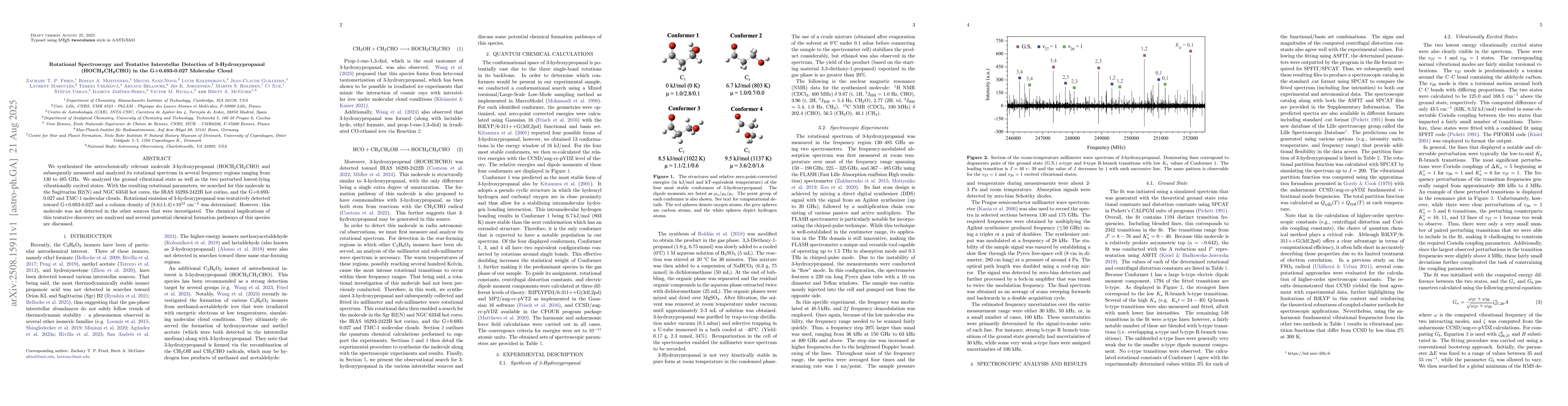 Thumbnail for Rotational Spectroscopy and Tentative Interstellar Detection of
  3-Hydroxypropanal (HOCH$_2$CH$_2$CHO) in the G+0.693-0.027 Molecular Cloud