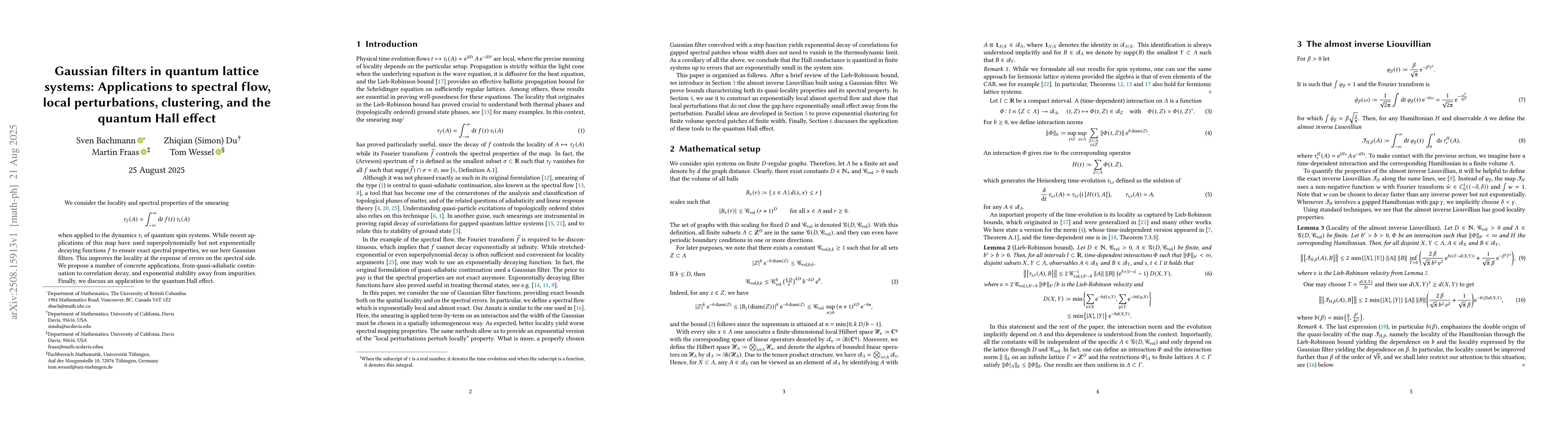 Thumbnail for Gaussian filters in quantum lattice systems: Applications to spectral
  flow, local perturbations, clustering, and the quantum Hall effect