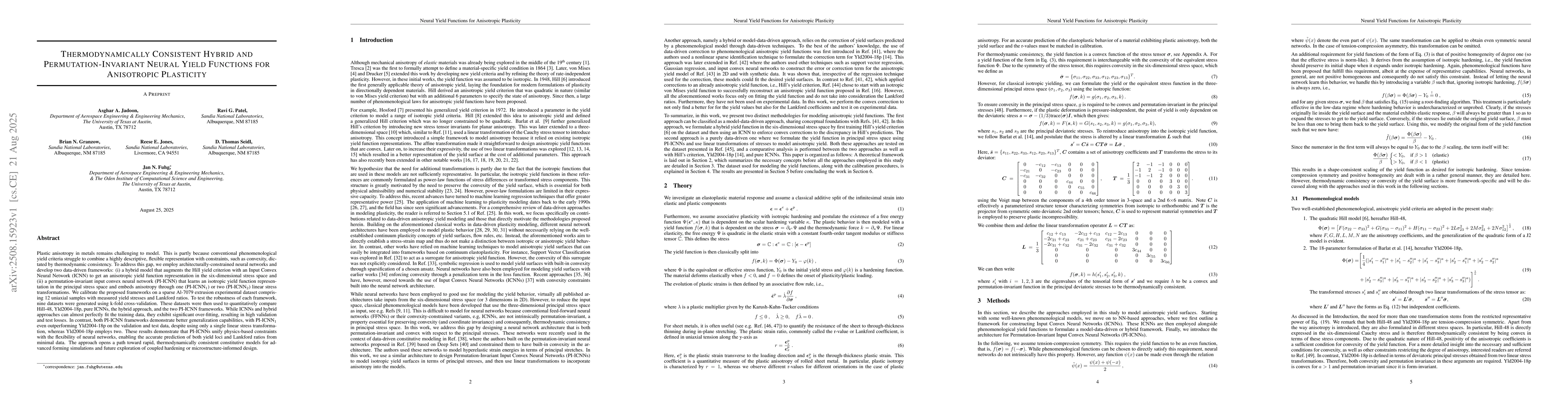 Thumbnail for Thermodynamically Consistent Hybrid and Permutation-Invariant Neural
  Yield Functions for Anisotropic Plasticity