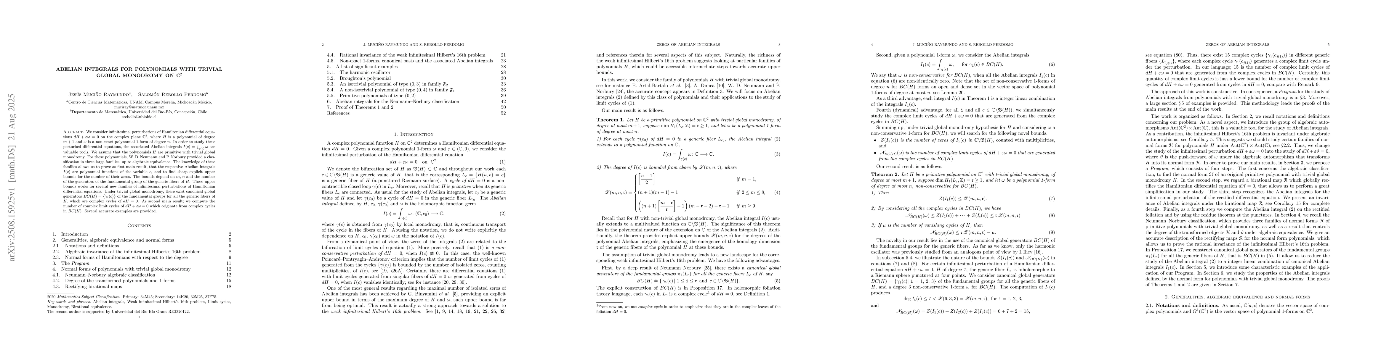 Thumbnail for Abelian integrals for polynomials with trivial global monodromy on
  $\mathbb{C}^2$