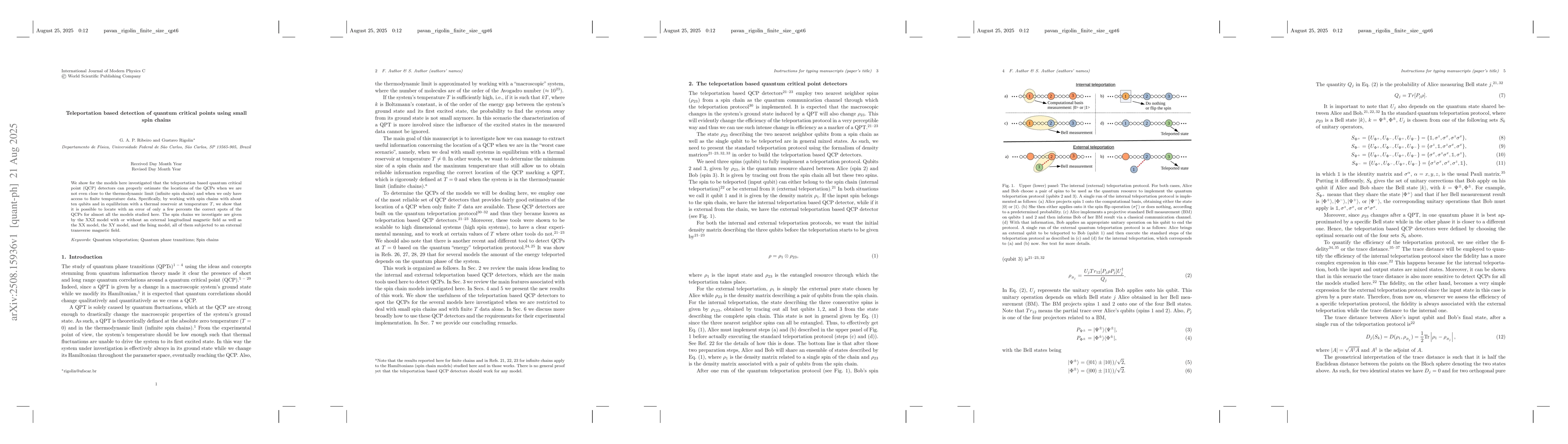 Thumbnail for Teleportation based detection of quantum critical points using small
  spin chains