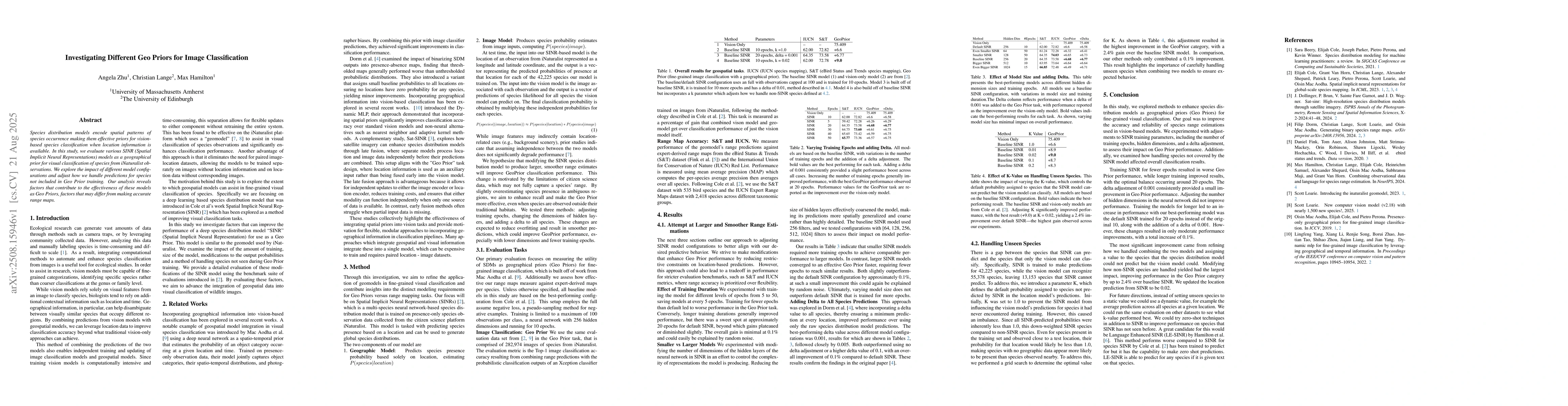 Thumbnail for Investigating Different Geo Priors for Image Classification