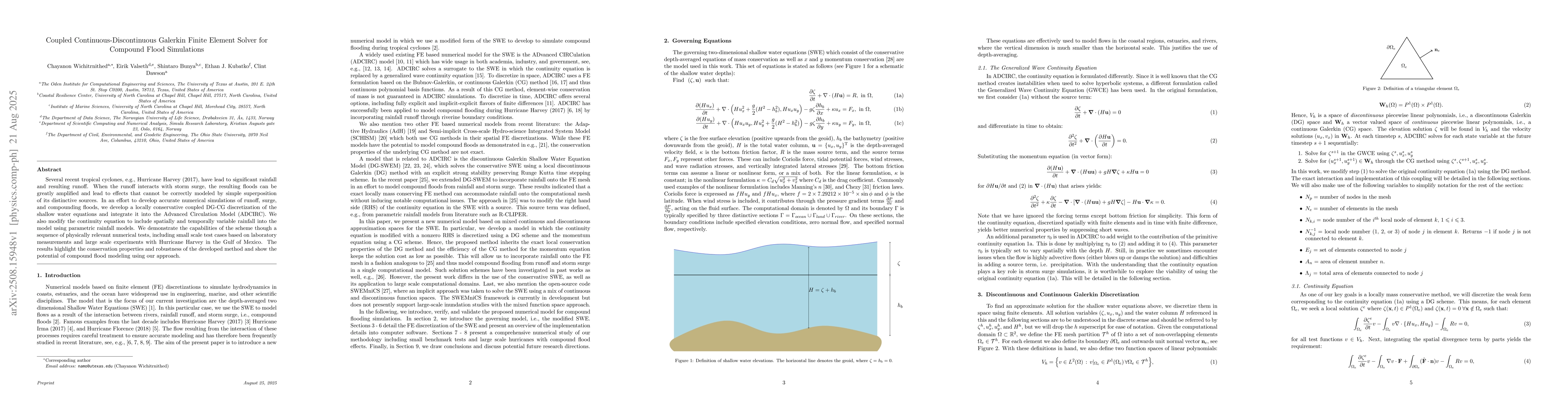 Thumbnail for Coupled Continuous-Discontinuous Galerkin Finite Element Solver for
  Compound Flood Simulations