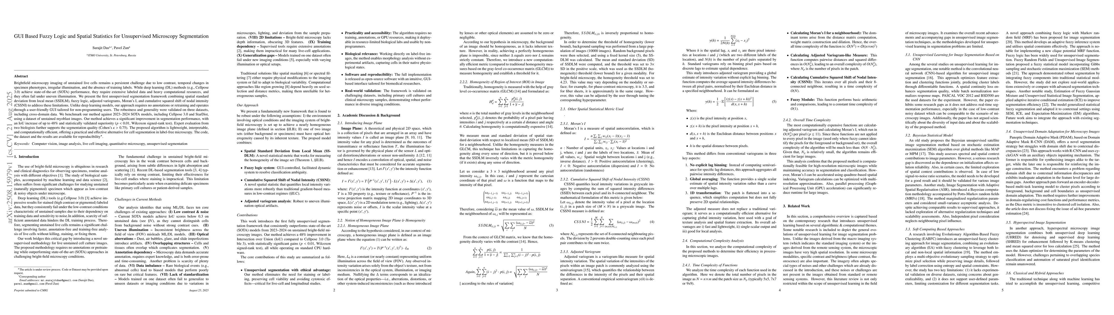 Thumbnail for GUI Based Fuzzy Logic and Spatial Statistics for Unsupervised Microscopy
  Segmentation