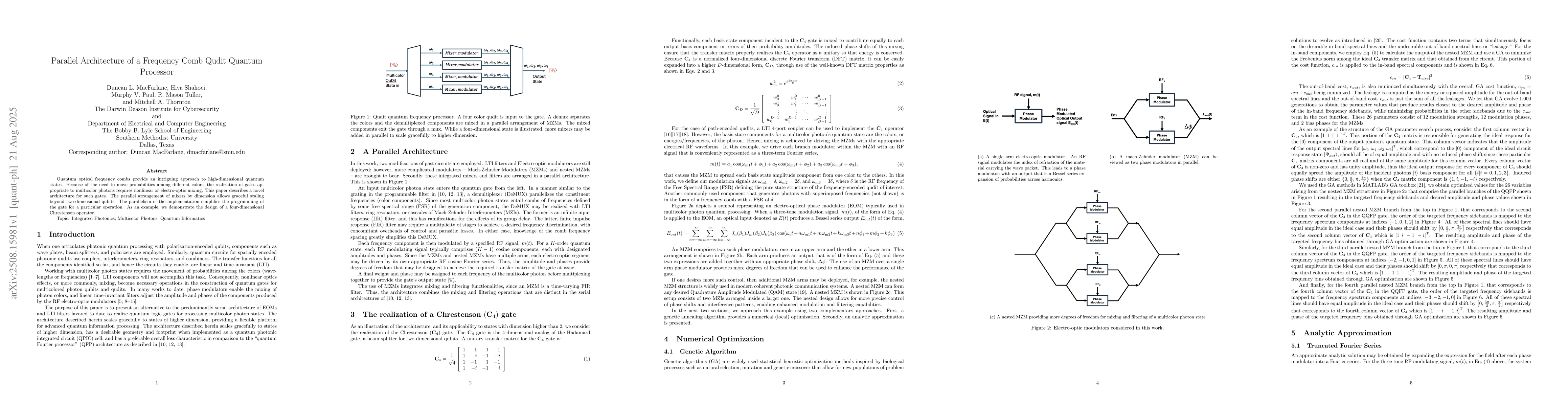 Thumbnail for Parallel Architecture of a Frequency Comb Qudit Quantum Processor