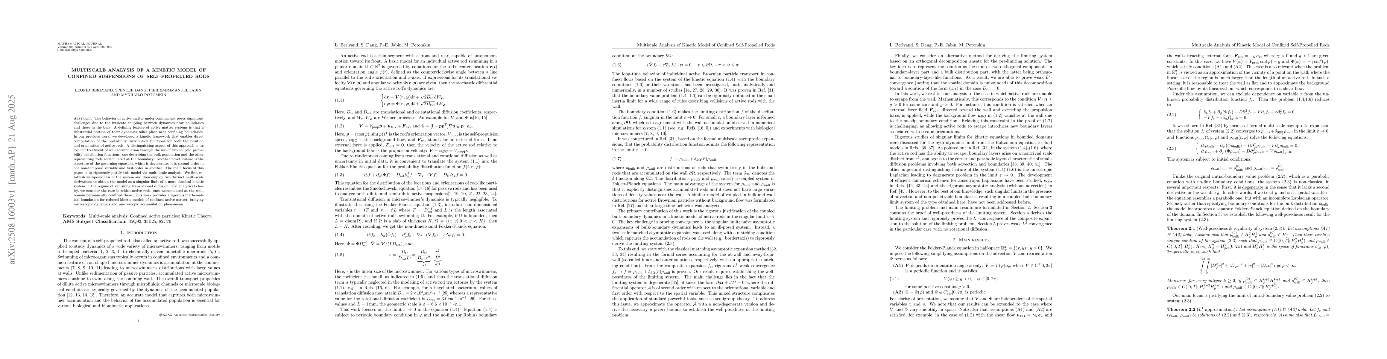 Thumbnail for Multiscale Analysis of a Kinetic Model of Confined Suspensions of
  Self-Propelled Rods